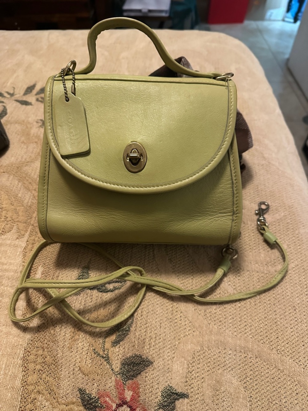 Coach Light Green Leather Top-Handle Satchel with Crossbody Strap